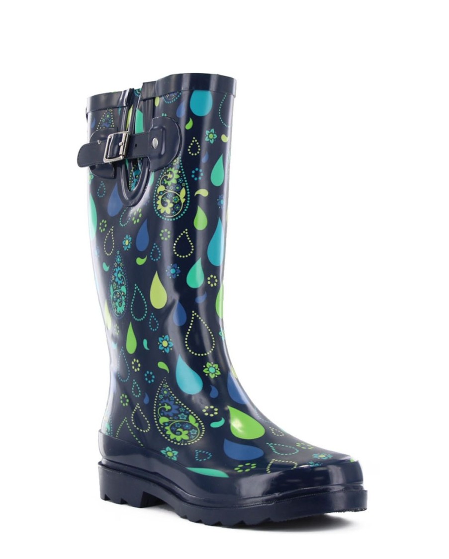 Women Western Chief Rain & Rubber Boots | Women'S Pouring Paisley Tall Rain Boot - Navy