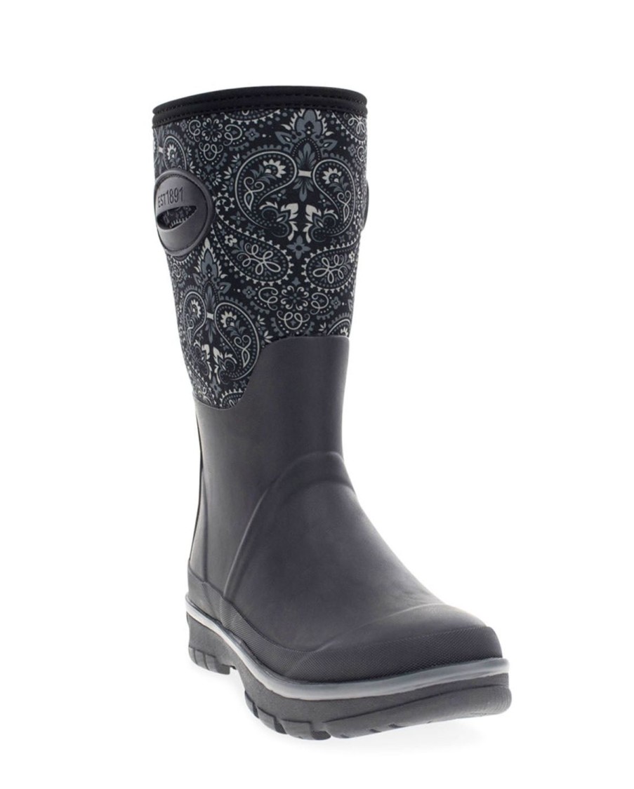 Women Western Chief Rain & Rubber Boots | Women'S Bandana Neoprene Mid Cold Weather Boot - Black