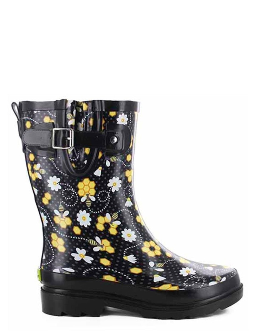 Women Western Chief Rain & Rubber Boots | Women'S Bloom Bees Mid Rain Boot - Black