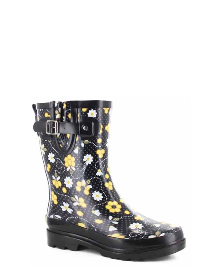 Women Western Chief Rain & Rubber Boots | Women'S Bloom Bees Mid Rain Boot - Black