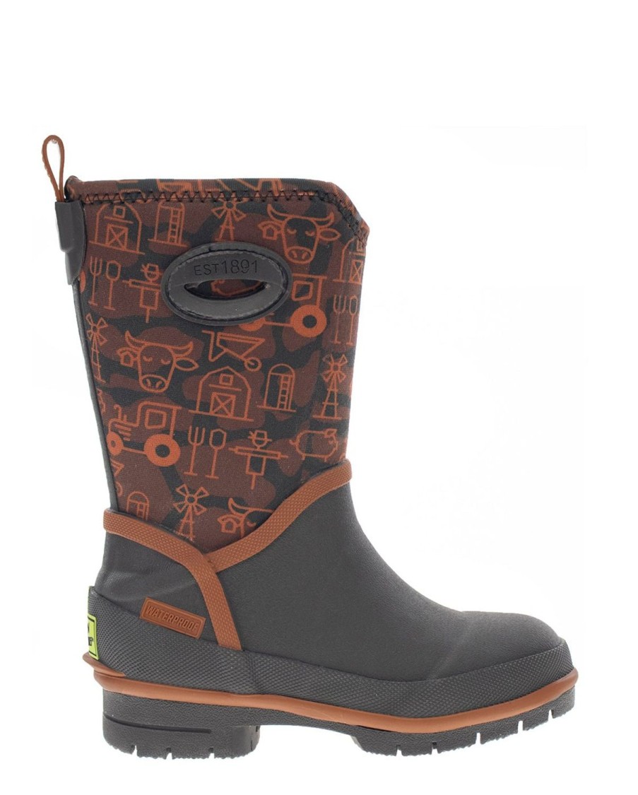 Kids Western Chief Cold Weather Boots | Kids Farm Camo Neoprene Cold Weather Boot - Brown