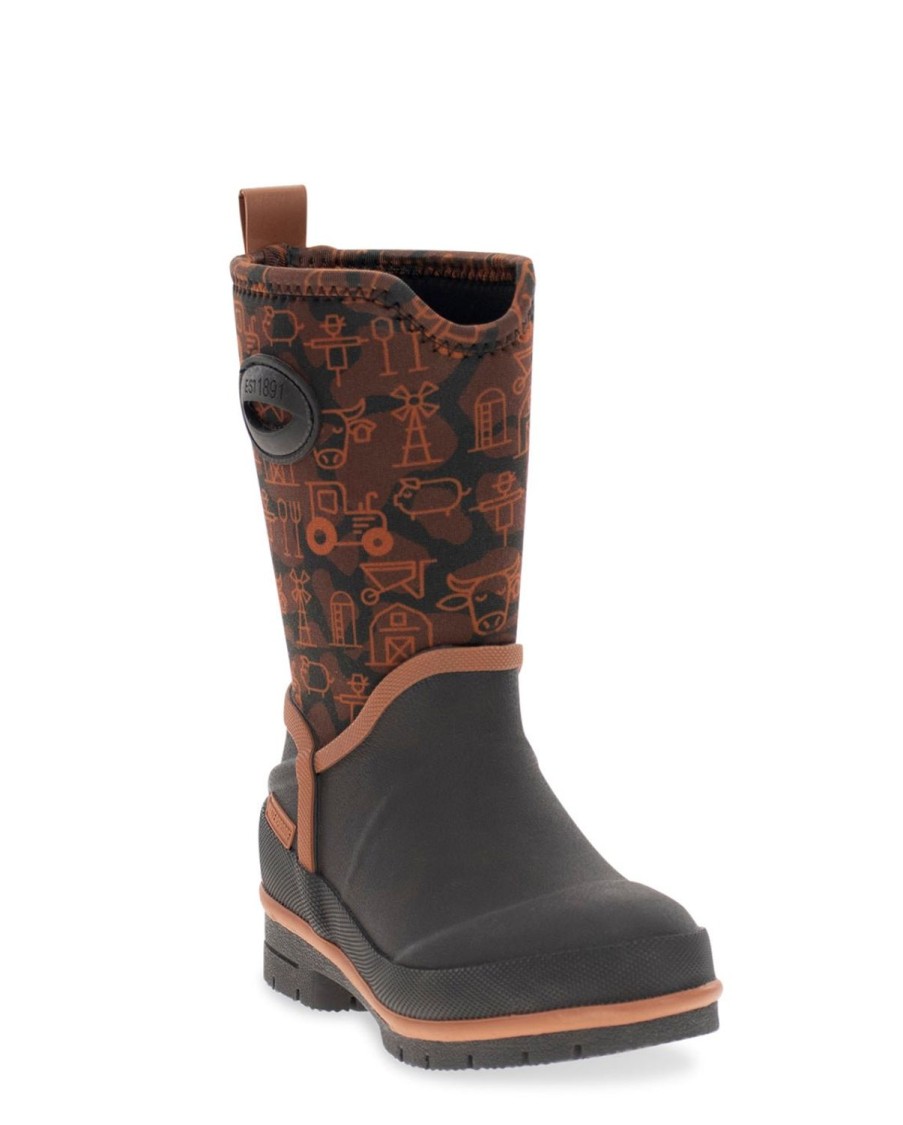 Kids Western Chief Cold Weather Boots | Kids Farm Camo Neoprene Cold Weather Boot - Brown