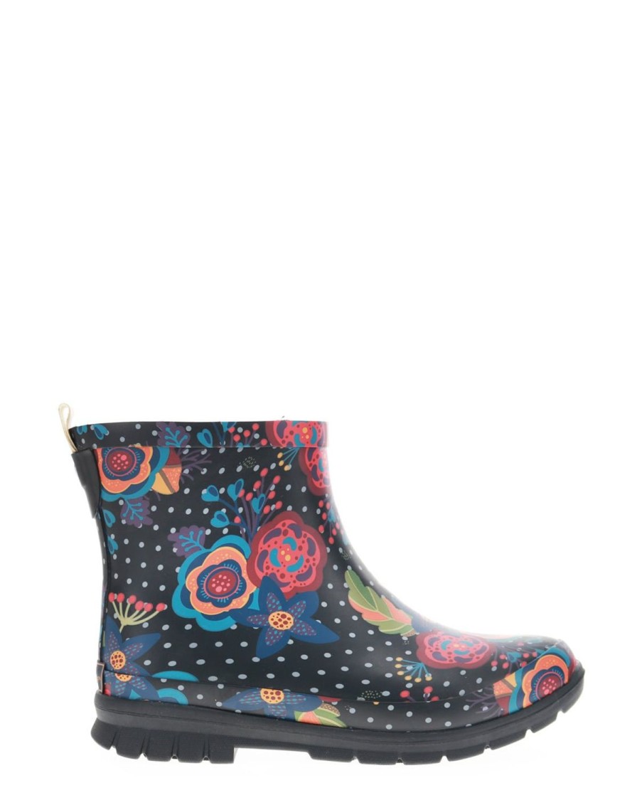 Women Western Chief Rain & Rubber Boots | Women'S Boho Bloom Ankle Rain Boot - Black