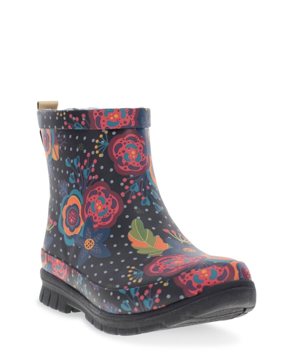 Women Western Chief Rain & Rubber Boots | Women'S Boho Bloom Ankle Rain Boot - Black