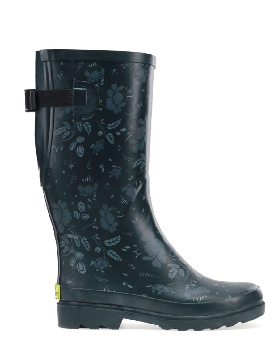 Women Western Chief Rain & Rubber Boots | Women'S Tall Feminine Floral Wide Calf Rain Boot - Slate