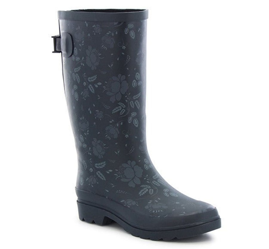 Women Western Chief Rain & Rubber Boots | Women'S Tall Feminine Floral Wide Calf Rain Boot - Slate