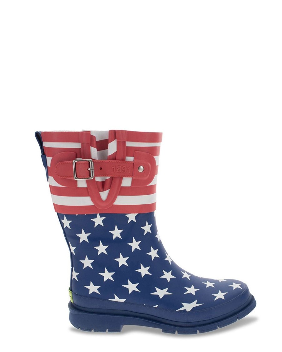 Women Western Chief Rain & Rubber Boots | New! Women'S Old Glory Mid Rain Boot - Blue