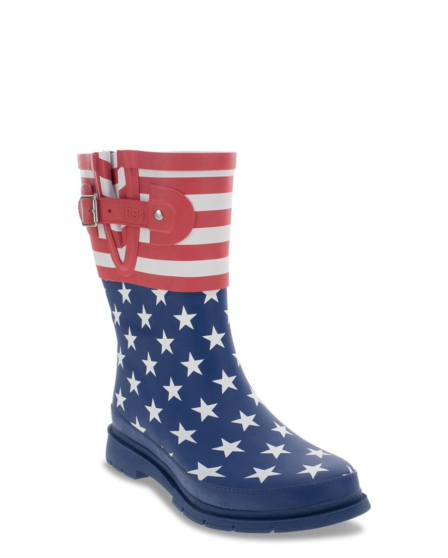 Women Western Chief Rain & Rubber Boots | New! Women'S Old Glory Mid Rain Boot - Blue