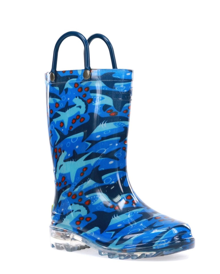 Kids Western Chief Rain & Rubber Boots | Kids Shark Chase Lighted Rain Boot - Blue