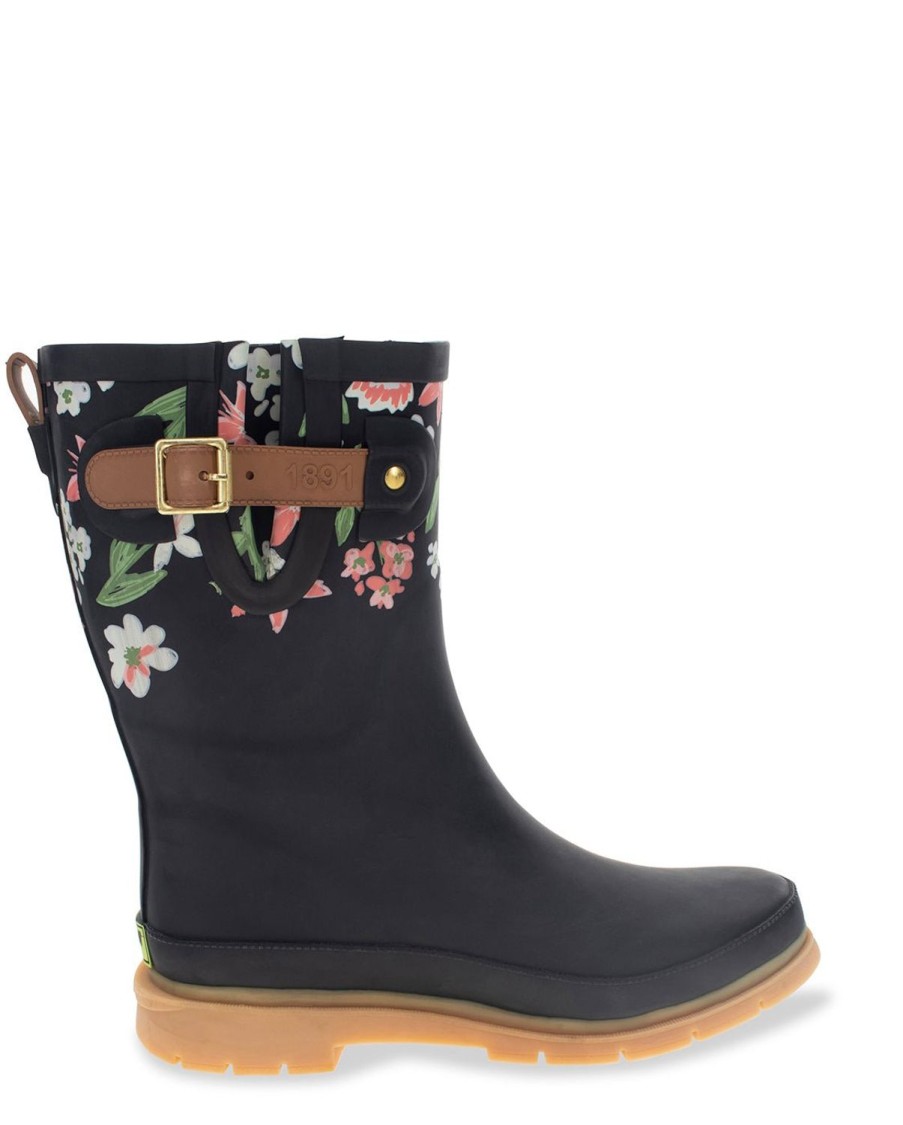 Women Western Chief Rain & Rubber Boots | Women'S Brushed Petals Mid Rain Boot - Black