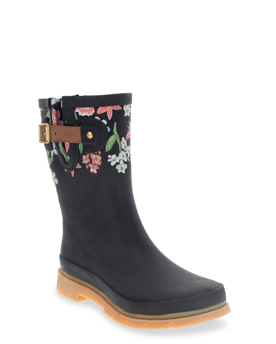 Women Western Chief Rain & Rubber Boots | Women'S Brushed Petals Mid Rain Boot - Black