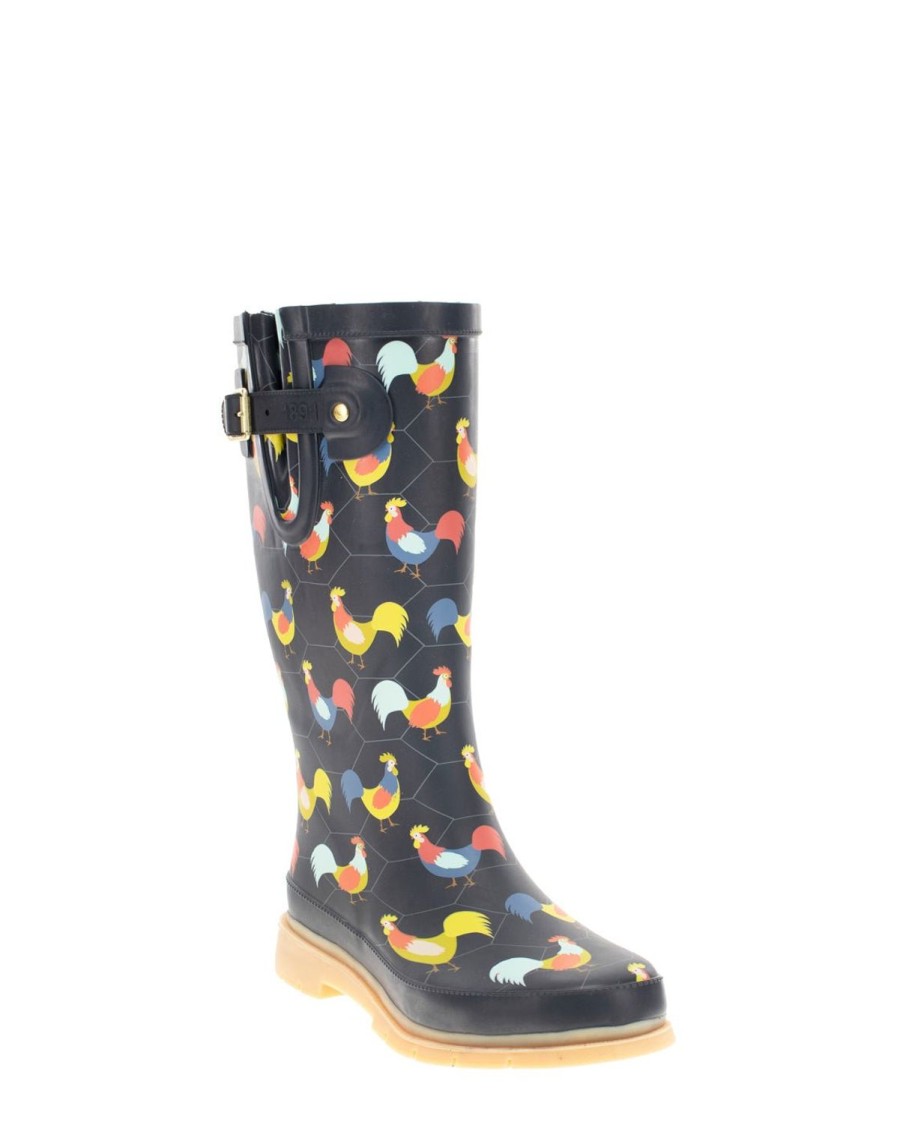 Women Western Chief Rain & Rubber Boots | Women'S Chicken Plaid Tall Rain Boot - Charcoal