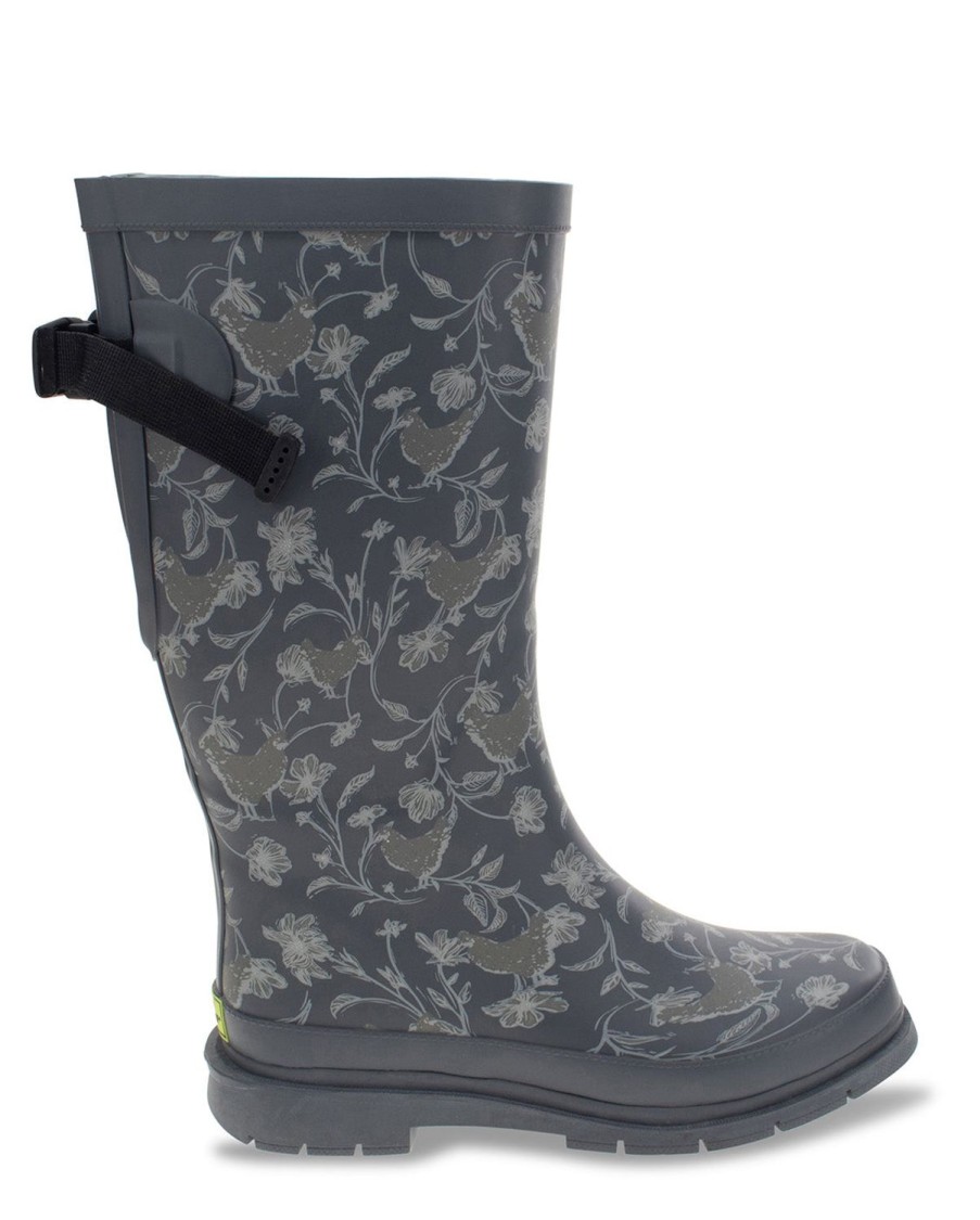 Women Western Chief Rain & Rubber Boots | New! Women'S Garden Chickens Wide Calf Tall Rain Boot - Gray