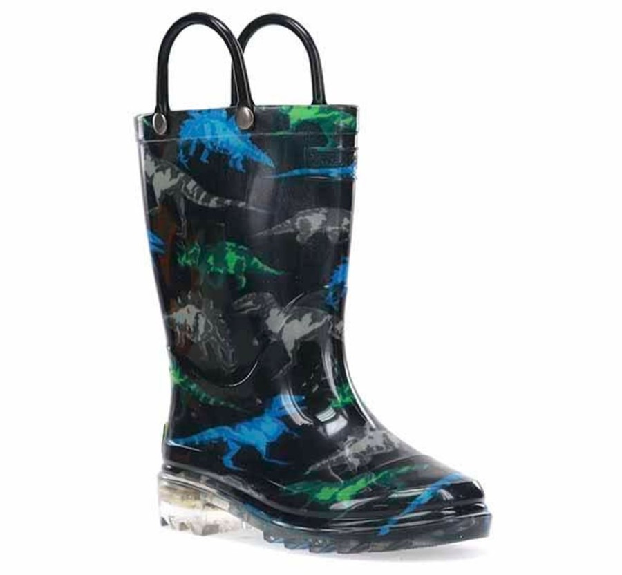 Kids Western Chief Rain & Rubber Boots | Kids Dinosaur Friends Lighted Rain Boot - Black