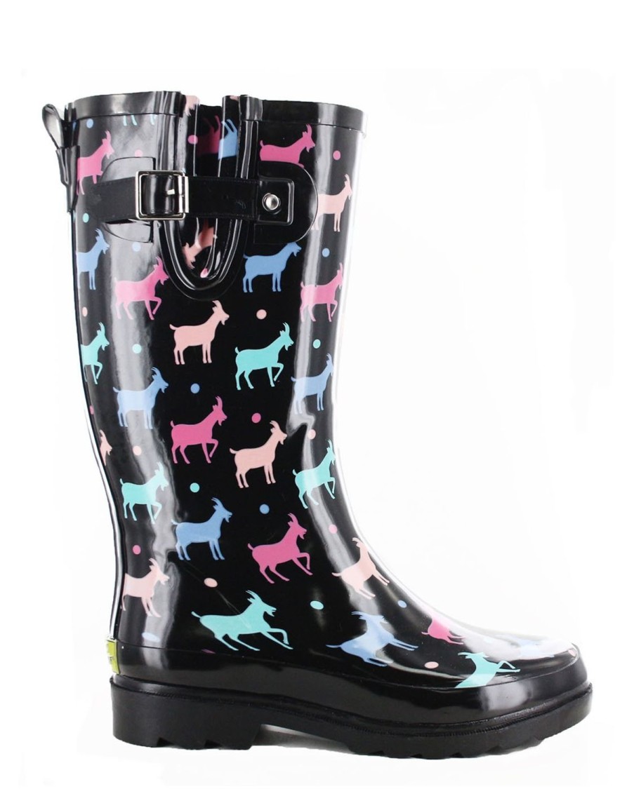 Women Western Chief Rain & Rubber Boots | Women'S Dotty Goats Tall Rain Boot - Black