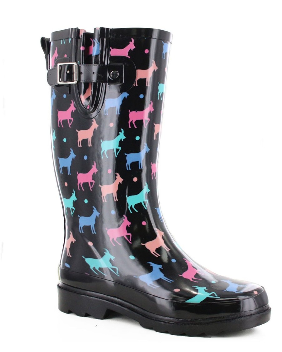 Women Western Chief Rain & Rubber Boots | Women'S Dotty Goats Tall Rain Boot - Black